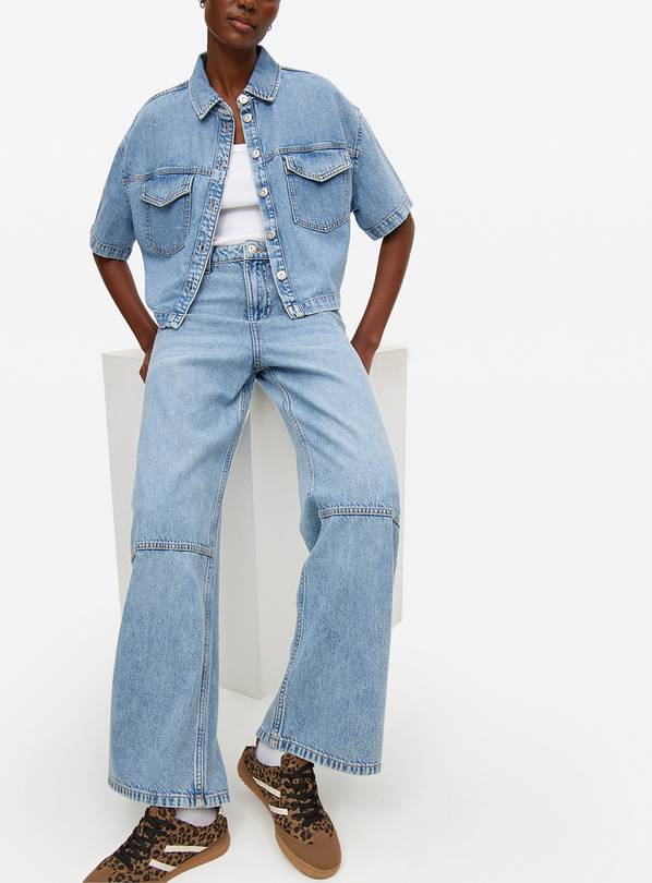 Light Wash Denim Panel Wide Leg Jeans 16S